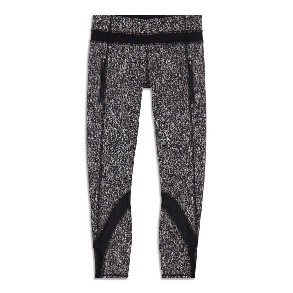 Lululemon Inspire Tight II Leggings Sz6 Black White Splatter Zip Pockets Mesh